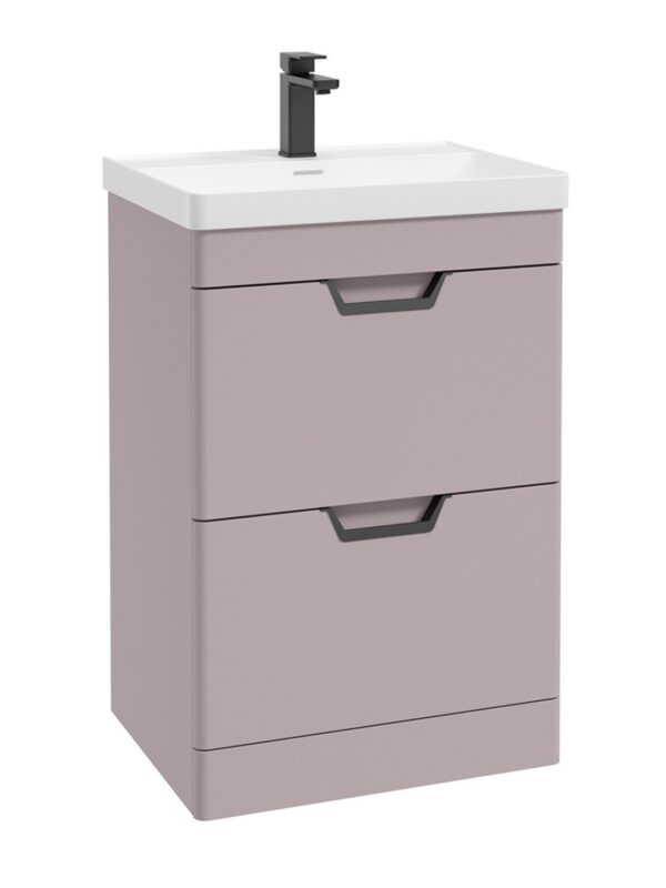 FREYA 60cm 2 Drawer Floor Standing Vanity Unit Matt Cashmere Pink-Matt Black Handle