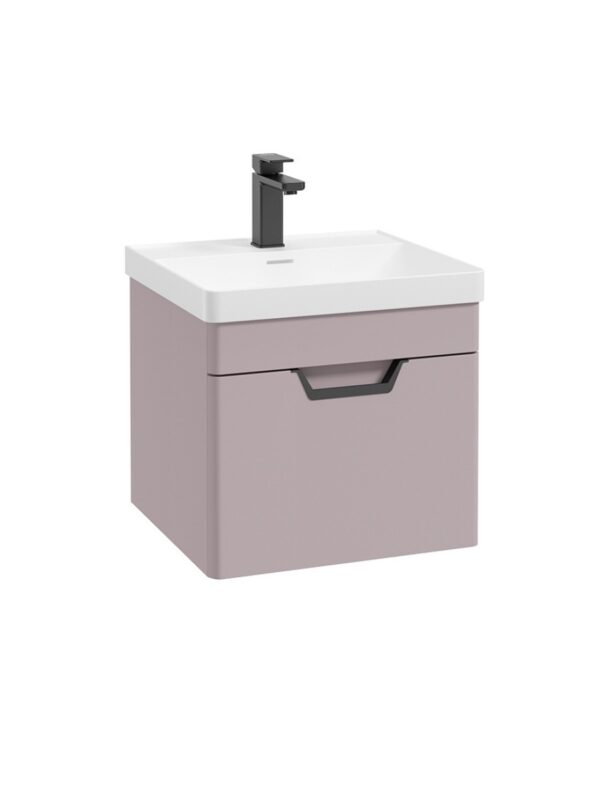 FREYA 50cm 1 Drawer Wall Hung Vanity Unit Matt Cashmere Pink-Matt Black Handle