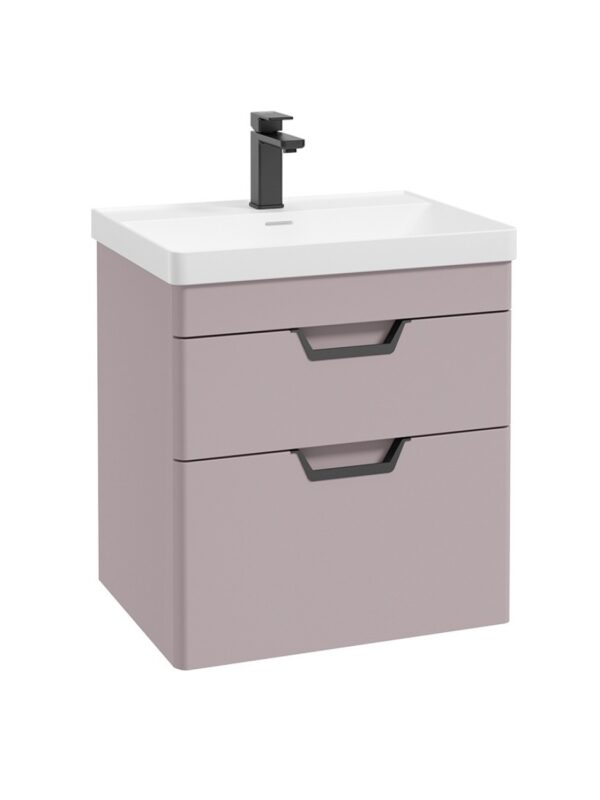 FREYA 60cm 2 Drawer Wall Hung Vanity Unit Matt Cashmere Pink-Matt Black Handle