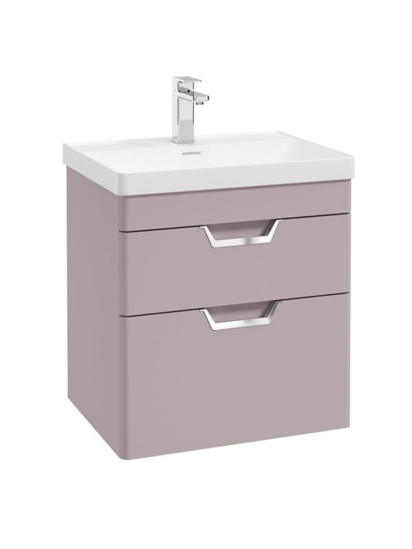 FREYA 60cm 2 Drawer Wall Hung Vanity Unit Matt Cashmere Pink-Chrome Handle