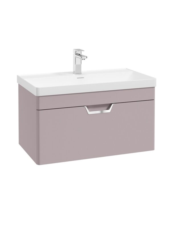 FREYA 80cm 1 Drawer Wall Hung Vanity Unit Matt Cashmere Pink-Chrome Handle