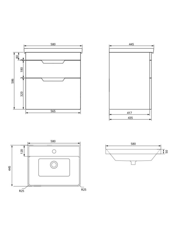 FREYA 60cm 2 Drawer Wall Hung Vanity Unit Matt Cashmere Pink-Chrome ...