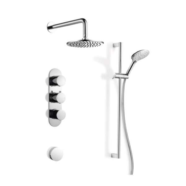 GINO Concealed Shower Kit with 200mm Chrome Plated Brass Showerhead & Shower Arm, Sliderail Kit and & Overflow Filler. Includes Multi Mode Handset, PVC Chrome Shower Hose & Wall Outlet.