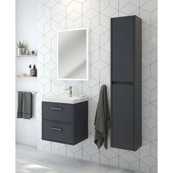 FINLAND Midnight Grey Matt 50cm Wall Hung Vanity Unit - Brushed Chrome Handle - Image 2