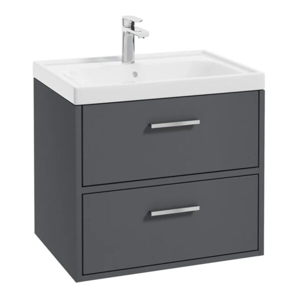 FINLAND Midnight Grey Matt 60cm Wall Hung Vanity Unit - Brushed Chrome Handle