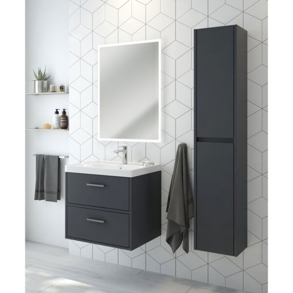 FINLAND Midnight Grey Matt 60cm Wall Hung Vanity Unit - Brushed Chrome Handle - Image 2