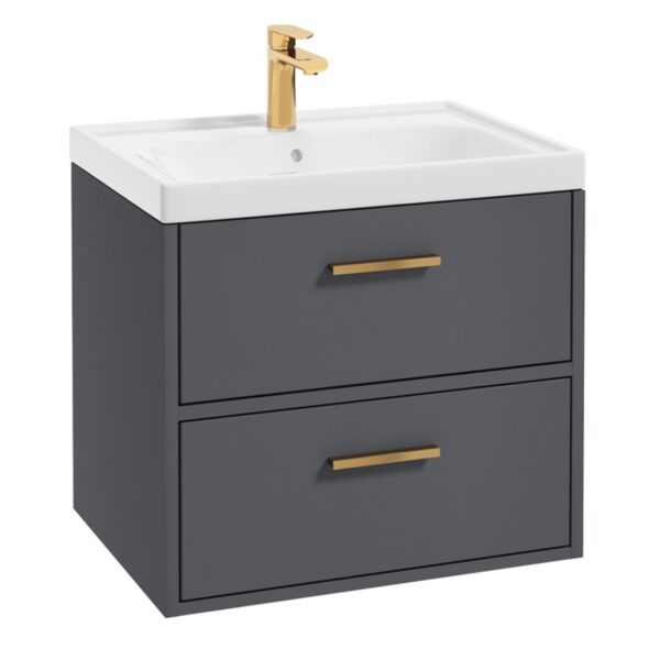 FINLAND Midnight Grey Matt 60cm Wall Hung Vanity Unit - Brushed Gold Handle