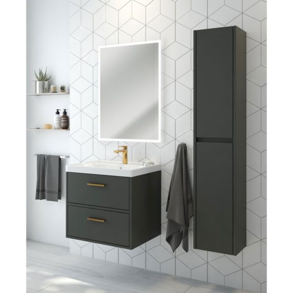FINLAND Midnight Grey Matt 60cm Wall Hung Vanity Unit - Brushed Gold Handle - Image 2