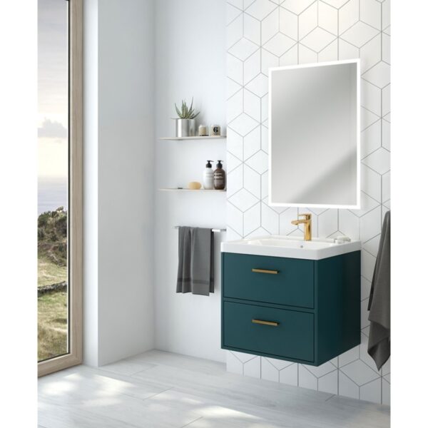FINLAND Ocean Blue Matt 60cm Wall Hung Vanity Unit - Brushed Gold Handle