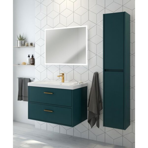 FINLAND Ocean Blue Matt 80cm Wall Hung Vanity Unit - Brushed Gold Handle - Image 2