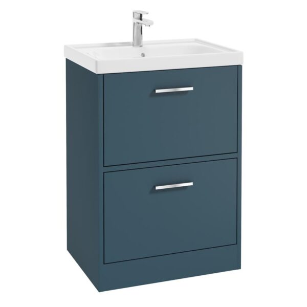 FINLAND 60cm Two Drawer Matt Ocean Blue Floor Standing Vanity Unit - Brushed Chrome Handle