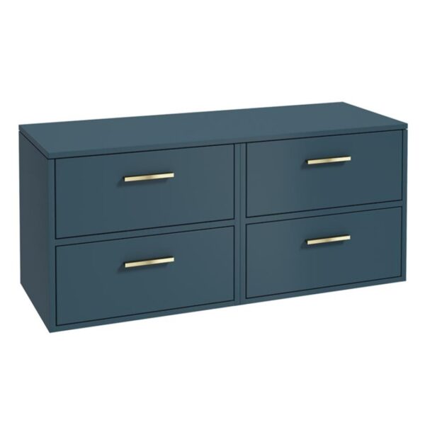 FINLAND 120cm Matt Ocean Blue Countertop Wall Hung Vanity Unit -Brushed Gold Handle