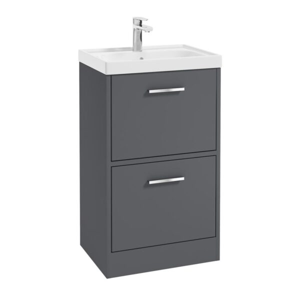 FINLAND 50cm Two Drawer Matt Midnight Grey Floor Standing Vanity Unit - Brushed Chrome Handle