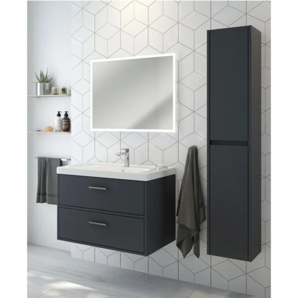 FINLAND Midnight Grey Matt 80cm Wall Hung Vanity Unit - Brushed Chrome Handle