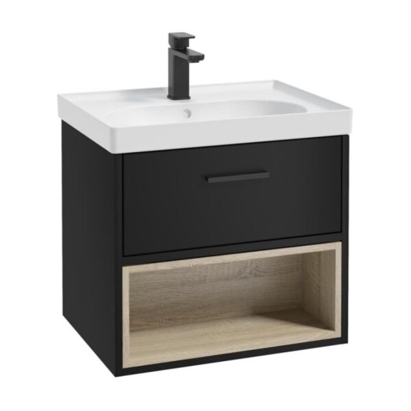 MALMO 60cm Matt Black Single Drawer Vanity Unit Matt Basin - Matt Black Handle